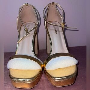 Fashion Nova Metallic Gold Platform Ankle-Strap Heels